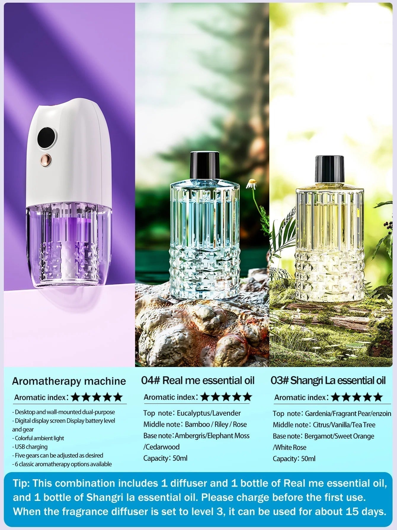 Multi-functional rechargeable portable aroma diffuser